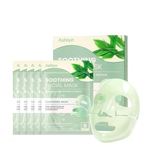 Ashlyn Green Tea Soothing Collagen Face Mask – Overnight Hydrating Sheet Mask with Hyaluronic Acid & Collagen for Sensitive Skin, Deep Moisture Calming Relief for Glass Skin, 35g, 5ea