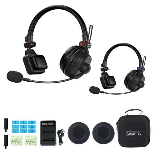 cametv Waero-PRO 1.9GHz Wireless Intercom Headset System Noise Cancellation A/B Group 1700ft(518m) Zero Latency Team Communication Headsets for Church Boating TV Film Production Drone (2 Kit)