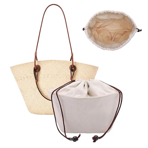 Doxo Organizador de bolsa para bolsa Loewe bolsa de cesta de anagrama médio, bolsa organizadora de lona de algodão com ajuste personalizado com fecho superior com cordão, 4 compartimentos, inserção