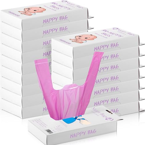 Image of 1600 Count Baby Disposable Diaper Bags Scented Diaper Sacks with Tie Handle Disposal Diaper Trash Bags Baby Poop Bags Waste Bag Refill (Rose Red)