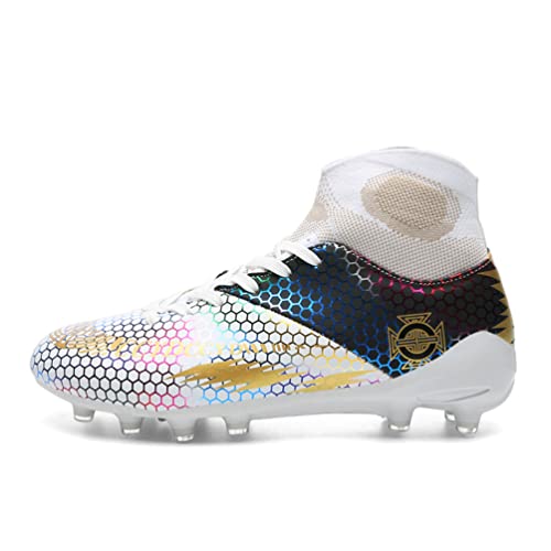 WOWEI Chaussures de Football Homme Garçon Crampons Professionnel Spike Chaussure de Foot Antidérapant Athlétisme Entrainement High Top Crampons Chaussures de Sport (35EU) Cover