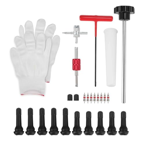 A ABSOPRO 27PCS Quick Tire Valve Change Tool Kit, Tire Valve Stem Core Removal Replacement Tool for Cars Motorcycles Lawn Mowers ATVs Trucks Etc, with 4-Way Valve Tool, 5x TR413, 5x TR414