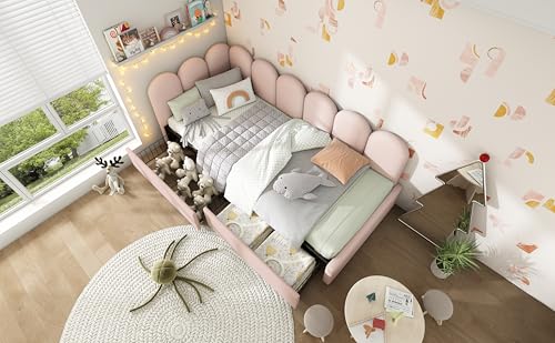 Gecheer Cama con Almacenamiento Oculto y sofá, diseño L, Terciopelo, Antideslizante, 2 cajones Grandes, para Espacios pequeños Modelo YHSLYD-W3274P346885