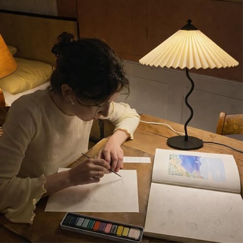 Image of Desk Lamp for Living Room & Bedroom, RippleWave Design, 52 cm Height, Ambient Night Light, 2.5 m Cord with Switch, 180 GSM Laminated Paper Shade