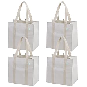 VENO 4 Pack Reusable Grocery Bags w/ Hard Bottom, Heavy-Duty Shopping Bags for Shopping Cart (Beige, 4 Pack)