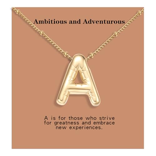 BOLAGTIER Chuncky Bubble Letter Necklace Trendy Jewelry Gift (Aa, Gold)