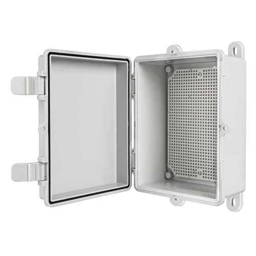 Outdoor Electrical Junction Box with Mounting Plate - 9 x 7 Inch Dustproof Waterproof Plastic Universal Durable Hinged Project Enclosure