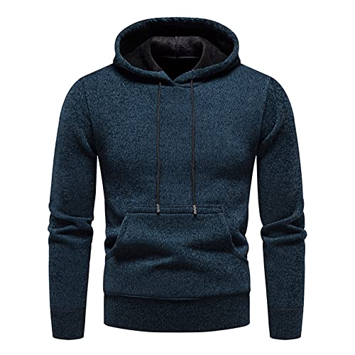 Pull à capuche pour homme anti-froid cardigan tricot col montant marine L