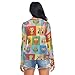 Cartoon Owl Checkered See Through Tops for Women Mesh Sheer Tops Long Sleeve Women Blouse Zipper Handle Beach Camping Swimming Pool Size M