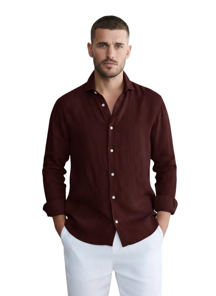 RUMMANA Men Airy Linen Cotton Shirt Regular Fit Full Sleeves Solid Formal Shirt Stylish Daily Casual Office Wear