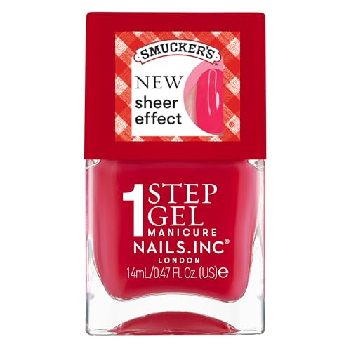 Nails Inc x Smuckers Its Topless Jelly Effect Sheer Red Scented Fast Drying Long Lasting High Shine Translucent Air Dry Sweeter Than Strawberries See Through Nail Polish 0.47 Fl Oz