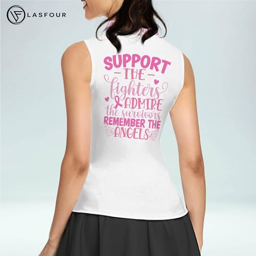 Personalized Breast Cancer Golf Shirts Golf Shirts for Women Sleeveless with Collar, Support The Fighters Admire The Survivors Remember The Angels, Women's Sleeveless Golf Shirts Leopard3