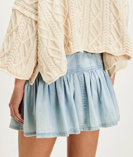 Femiserah Women's Elastic Waist Denim Pleated Mini Skirt A Line Button Ruffle Jean Short Skirt3