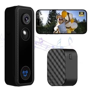 Doorbell Camera Wireless, Video Doorbell with Chime No Subscription, Battery Powered, SD Card & Cloud Storage, 2K HD, 2-Way Audio, Night Vision, Human Detection, Voice Changer, Compatible Alexa