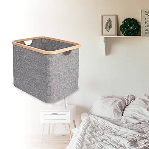 Naturoom 44L Bamboo Storage Basket | Laundry Hamper, Folding Bamboo Frame Fabric Shelf Basket With Handles, Large Cube Organizer For Bathroom, Bedroom Dirty Clothes/Towels/Blankets/Toys Storage Bin #TOP1