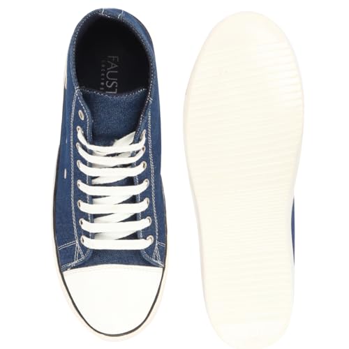 Image of FAUSTO Men's Mid Top Star Toe Cap Upper Denim 8-Eye Lace Up Canvas Sneakers Shoes