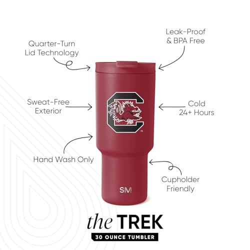 Image of Simple Modern South Carolina Gamecocks Tumbler with Straw, 30oz, Collegiate | Trek Officially Licensed University of South Carolina Insulated Water Bottle, Travel Mug | Football Gift for Men, Him, Her