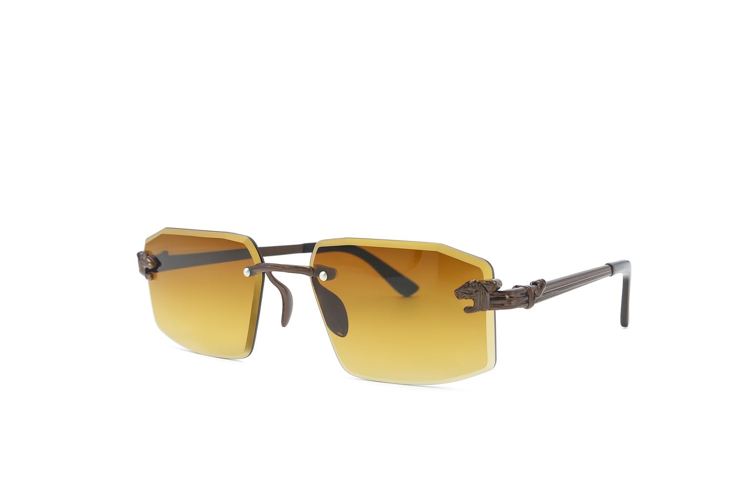 retro rimless rectangle sunglasses for women men, trendy golden metal frameless square glasses transparent fashion goggles