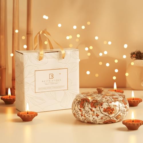 Brick Brown Premium Handcrafted Solid Wood Marigold Roti Casserole For Kitchen | Round Hot Pot, Roti Dabba With Lid | Casserole For Dining, 1640Ml(8.8X8.8X4.3Inch)