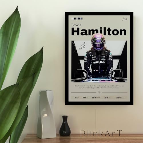 Image of BLINKART Lewis Hamilton F1 Racing Tennis Player Synthetic Wood Photo Framed Wall Hanging Poster For Room & Office Bedroom Living Boys & Girl Room Home Wall Hanging, Decorative Wall Art (13*10 Inches)