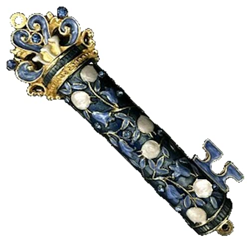 Judaica Place Mezuzah Case Jeweled Enamel Holder - Key Shape Fits a 10cm Size Scroll