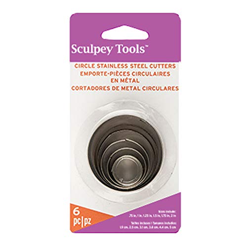 Polyform Premo - Juego de 6 Herramientas Redondas de Corte de láminas, diámetros Entre 1.9-5 cm, Color Plateado
