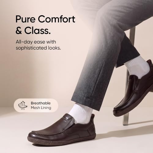 Image of Frido ErgoSlyd Formal Slip-on Shoes for Men, Genuine Leather Loafers with Wide Toe Box & Zero Drop Sole, Cushioned Insole for All-Day Comfort, Ideal for Business, Office, Weddings & Formal Occasions