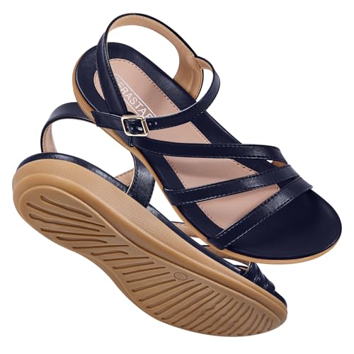 Image of Flat Sandals for Women Dressy - Comfortable Summer Strappy Sandal | Dress Comfy Walking Ankle Strap Open Toe Casual Womens Sandal - Arch Support Cushioned Wedding Shoes for All-Day Comfort