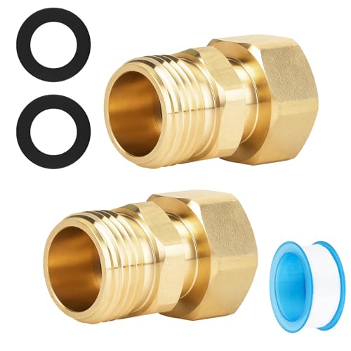 VQQLII Garden Hose Swivel Connector 3/4 GHT Female to 3/4 Male Water Hose Adapter for 180 - 360 Swivel Faucet Brass Fittings - 2 Pack + PTFE Leak Proof Tape + Washer