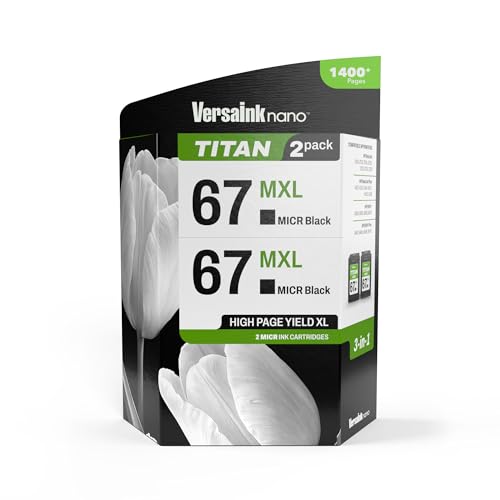 Image of VersaInk-Nano 67 MXL Titan-Magnetic (MICR 3-in-1) Black Ink Cartridge 2-Pack Replacement of 67 and 67 XL, Works with DESKJET 2723,2734,2755,2855,4133,4155,4255, Envy 6055,6075,6455,6475