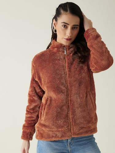 Image of Modeve Women Solid Full Sleeve Fur Standard Length Jacket For Winter