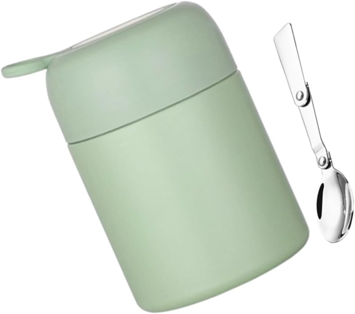 YARNOW Insulated Food Jar Portable Soup Cup 500ml Vacuum Thermal Lunch Container with Foldable Spoon Green for Students and Office Use