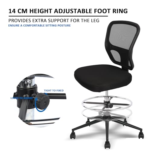 Hylone HL-0011-C Armless Drafting Chair Tall Office Chair Adjustable Height High Back Ergonomic Desk Chair Drafting Stool Rolling Bar Stools Chairs thumb #4