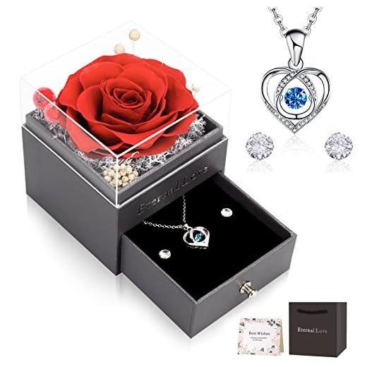 CSYY Rosa Eterna, Día de La Madre Regalo de San Valentín Regalo Fiori Stabilizzata Regalo con Collana Cuore e Orecchini a Perno per Festa Della Anniversario Compleanno