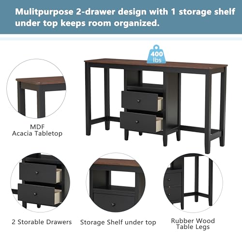 Bar-Table-and-2-Stools-Set-Farmhouse-Counter-Height-Dining-Table-Set-with-2-Storage-Drawers-and-2-Stools-Small-Kitchen-Table-Set-for-Kitchen-Dining-Room-Small-Space-BlackCherry Bar Table and 2 Stools Set Farmhouse Counter Height Dining Table Set with 2 Storage Drawers and 2 Stools Small Kitchen Table Set for Kitchen Dining Room Small Space BlackCherry