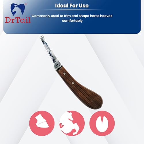 Image of Hoof Knife Double Edged Curved Blade - Stainless Steel Curved Blade Farrier Tool with Wooden Handle, Multipurpose Hoof Trimming Knife for Livestock, 3-Inch Blade, 8.5-Inch Overall (Double-Edge - RH)