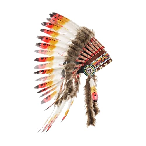 Colaxi Indian Artificial Feather Headdress, American Chief Indian Native Hat, Indian Headwear for Men and Women, Cosplay Costume Accessories for Festival Carnival Dressing up Masquerade Party, I