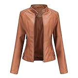 DEAR MODEL Faux Leather Jacket Women Bomber Jacket Women's Belted Motorcycle Jacket,Camel,L