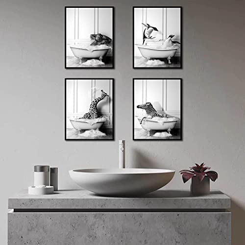 6 Pcs Funny Bathroom Decor Wall Art Canvas Wall Art Print Painting Cute Black And White Bathroom Decor Animal Giraffe Penguin Elephant Gorilla Zebra Bathroom Pictures For Kids Bathroom Wall Decor (6Pcs 12X18In Unframe) #TOP2