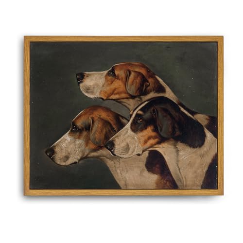 Roslynity Framed Canvas Wall Art Vintage Print Oil Paintings Three English Foxhounds Dog Animal Old...