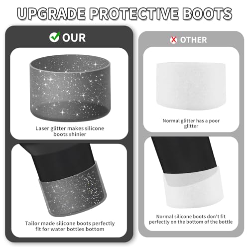 Image of WUQID Protective Bling Silicone Boot Sleeve, Compatible with Stanley Tumbler 20-40oz & Hydro Flask Bottle 12oz-24oz, Glitter Reduces Dents Sleeve Cover for More Bottles /Tumblers Bottom of 2.83-2.95in