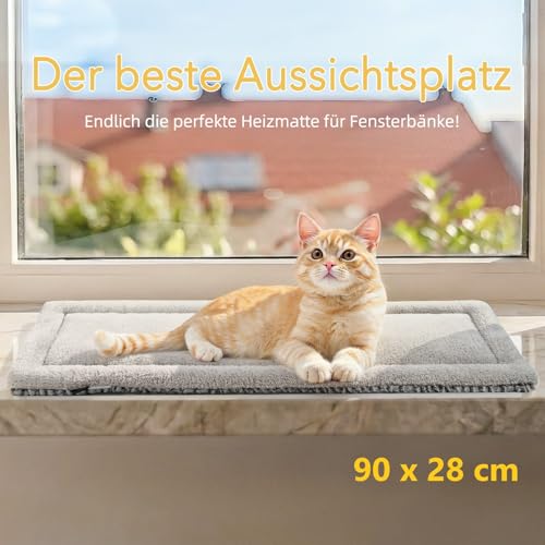 Mora Pets Fensterliege Fensterbrett für Katzen, Selbstwärmend Katzenbett Fensterbank, Flauschig & Weich, Katzenliege für Fenster Wendbar - Doppelter Komfort, 90 x 28 cm