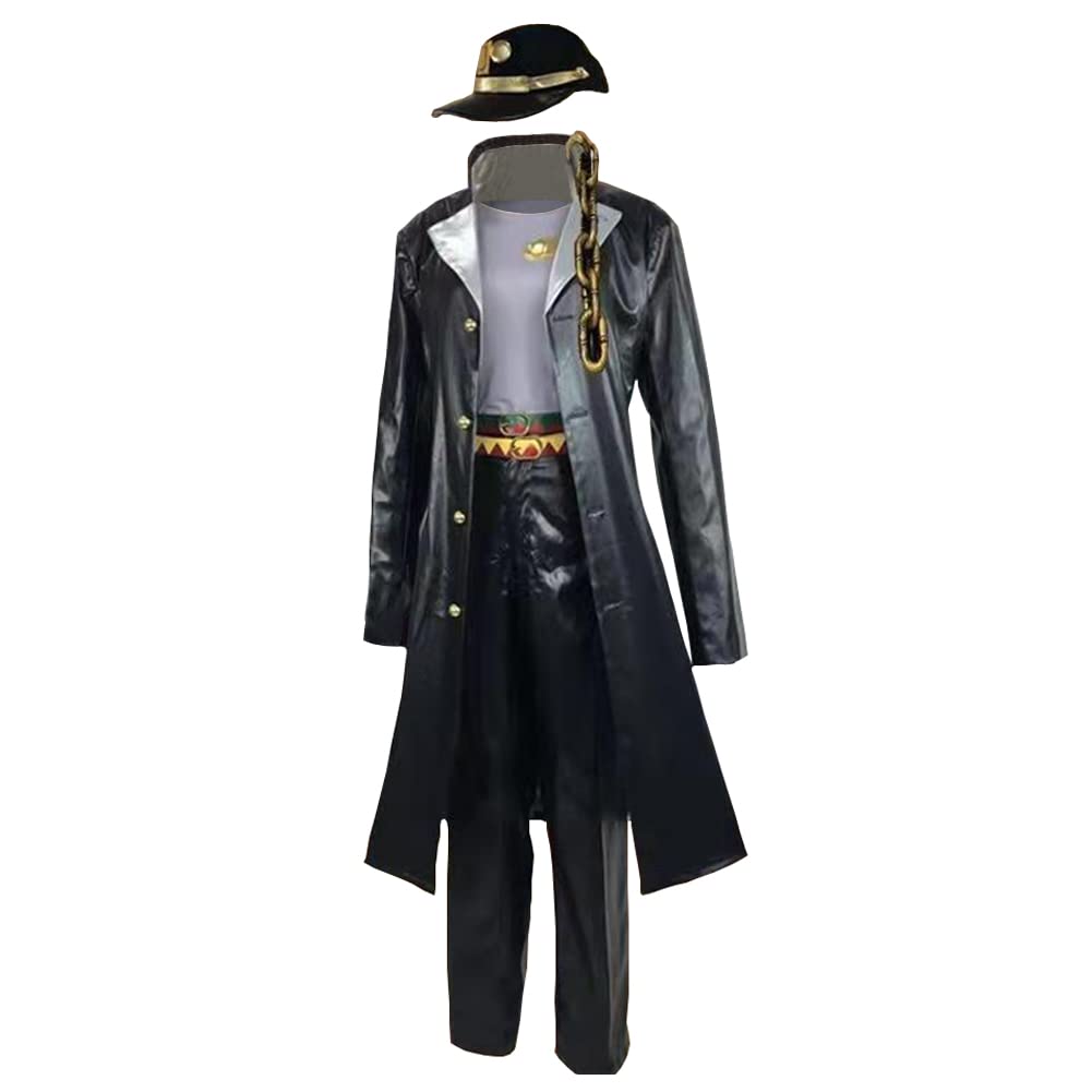 Zhongkaihua JJBA Jotaro Cosplay Anime Uniform Black Suit Role Play Outfits Set Role Play Halloween Carnival Party for Fans