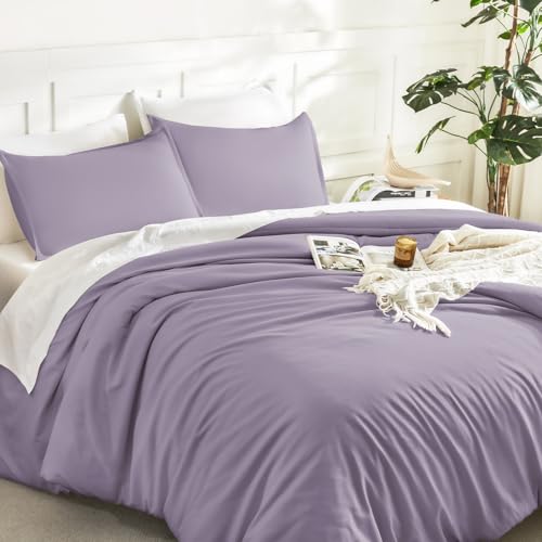 Image of Litanika Grayish Lavender Purple Comforter Set Full Size, 3 Pieces Lightweight Solid Bedding Comforter Set, All Season Fluffy Bed Set (79x90In Comforter & 2 Pillowcases)