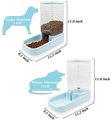 Automatic Pet Feeder and Waterer Dispenser Set, Dog Food and Water Dispenser Station, Self-Dispensing Gravity Water Fountain for Small Medium Puppy and Kitten, Cat/Dog Food Bowl 3.8L/ 1 Gal x 2. - Thumbnail 2