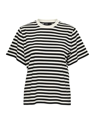 ONLY Damen Onllivina S/S Stripe Tee JRS, Cloud Dancer/Stripes:Black Stripes, M