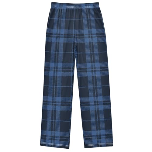Boy's Pants Blue Tone Colors Plaid Jogger Pants Elastic Waist Long Bottoms Trousers with Pockets 6-14 Years