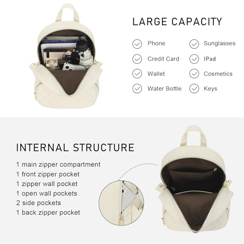 Image of KL928 Quilted Mini Backpack for Women, PU Leather Backpack Purse Designer Satchel Bag, Small Casual Daypack for Ladies | Stylish Quilted Design, water-resistant premium PU leather, matches all daily outfits, lightweight for everyday carry