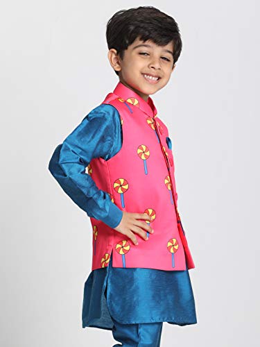 Image of JBN Creation Light Blue Cotton Silk Blend Boys Nehru Modi Jacket