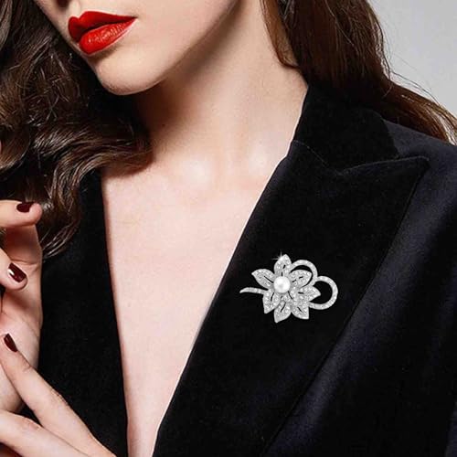 Image of Crystal Flower Brooch Pins for Women Elegant Enamel Rhinestone Floral Brooches Pin Fashion Jewelry for Party Dance Wedding Banquet Brooch for Women Gift